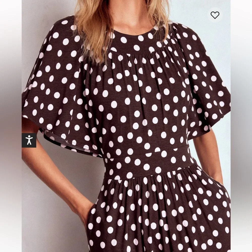 3/$20! BODEN Pink Polka Dot Flutter Sleeve Midi Dress - Picture 2 of 3